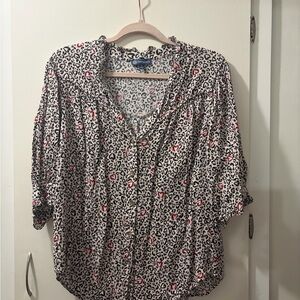Democracy Leopard-Print Button Front Blouse with Red Heart Detail